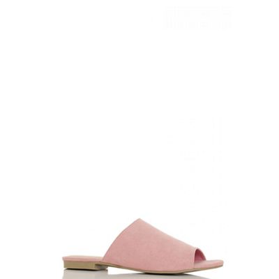 Pink faux suede slip on mules